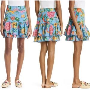 New FARM Rio blue toucans garden skirt size small floral spring/summer